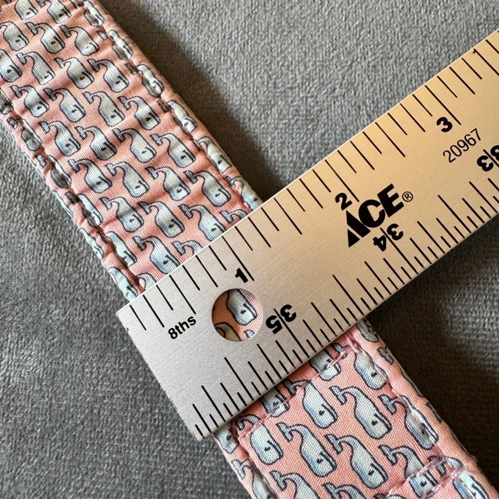 Vineyard Vines Mens Belt L Pink Whale Print D-Ring Cotton Preppy Coastal Unisex